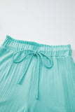 Mint Green Ribbed Button V Neck Tank Top and Shorts Set