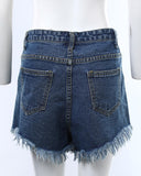 Pearls Studded Ripped Raw Hem Denim Shorts