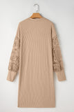 Parchment Lace Patchwork Ribbed Knit Open Front Duster Cardigan
