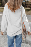 White Sequin Clover Patched Drop Shoulder Corded Sweatshirt