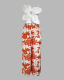 2 Pieces Outfit 3D Flower Decor Asymmetrical Neck Spaghetti Strap Top and Casual Floral Print Wide Leg Pants Set