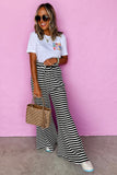 Black Stripe Lace-up Waist Casual Flared Pants