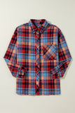 Red Plus Size Plaid Print Buttoned Shirt