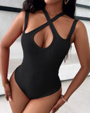 Criss Cross Asymmetrical Neck Bodysuit