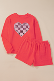 Gold Flame Glitter Checkered Heart Graphic 2pcs Corded Outfit