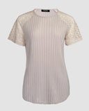 Contrast Lace Round Neck Short Sleeve T Shirt Casual Knit Business Top