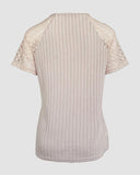 Contrast Lace Round Neck Short Sleeve T Shirt Casual Knit Business Top