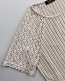 Contrast Lace Round Neck Short Sleeve T Shirt Casual Knit Business Top