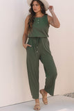 Vineyard Green Buttoned Drawstring Waist Sleeveless Wide Leg Jumpsuit