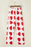 Red Ruffled Tank Top And Heart Print Pants Lounge Set