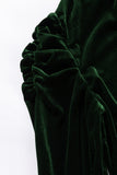 Blackish Green Mock Neck Puff Sleeve Velvet Blouse