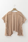 Khaki Stripe Batwing Sleeve Crewneck Oversized Top