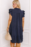 Navy Blue Collared V Neck Flutter Sleeve Tiered Plus Size Dress