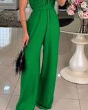 Halter Sleeveless Lace up Jumpsuit Casual Waist Ruched Loose Fit Romper