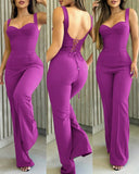 Sweatheart Neck Thick Strap Backless Lace up Jumpsuit