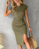 Twisted Ruched Slit Casual Dress