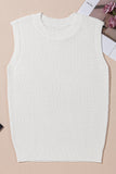 White Solid Color Eyelet Knit Crew Neck Sweater Vest