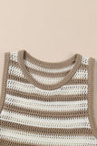 Khaki Stripe Hollowed Knit Sleeveless Sweater Dress