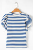 Blue Stripe America Cursive Graphic Puff Sleeve T-shirt