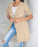 Roll Tab Sleeve Drawstring Trench Coat