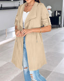 Roll Tab Sleeve Drawstring Trench Coat