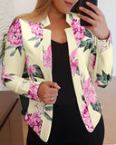 Floral Print Long Sleeve Open Front Casual Stretchy Blazer Coat