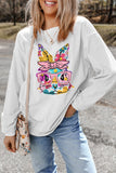 White Floral Rabbit with Glasses Graphic Corded Easter Sweatshirt