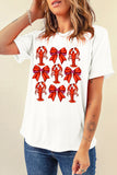 White Crawfish Bow Printed Casual T Shirt