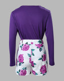 Plain Wrap Top & Floral Print Shorts Set