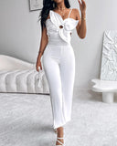 Floral Pattern Pocket Design Hollow Out Jumpsuit