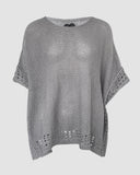 Solid Three Quarters Batwing Sleeve Hollow out Pattern Edges Casual Knit Top