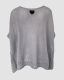 Solid Three Quarters Batwing Sleeve Hollow out Pattern Edges Casual Knit Top