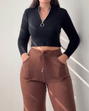 Jacquard Knit Bell Bottom High Waist Elastic Waist Slim Fit Casual Long Pants