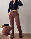 Jacquard Knit Bell Bottom High Waist Elastic Waist Slim Fit Casual Long Pants