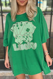 Bright Green Rhinestone Lucky Poker Cards Oversized T Shirt Mini Dress