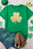 Bright Green Glitter Clover Printed St Patricks Day T Shirt