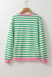 Bright Green Striped Sequin Clover Graphic Colorblock Long Sleeve St Patrick Top