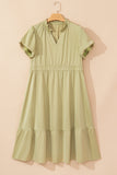 Laurel Green Notched V Neck Puff Sleeve Tiered Plus Size Maxi Dress