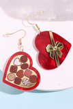 Fiery Red Box of Chocolate Heart Shape Dangle Earrings