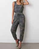 Camouflage Print Sleeveless Drawstring Jumpsuit