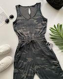 Camouflage Print Sleeveless Drawstring Jumpsuit