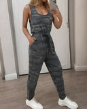 Camouflage Print Sleeveless Drawstring Jumpsuit