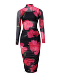 3PCS Crop Top & Shorts Set With Floral Print Sheer Mesh Dress