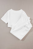White Lattice Textured Cropped Tee and Jogger Pants Set