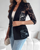 Lapel Neck Lace Patch Single Button Flap Detail Sheer Blazer Coat