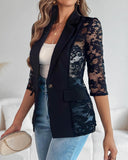 Lapel Neck Lace Patch Single Button Flap Detail Sheer Blazer Coat