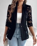 Lapel Neck Lace Patch Single Button Flap Detail Sheer Blazer Coat