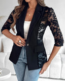 Lapel Neck Lace Patch Single Button Flap Detail Sheer Blazer Coat