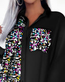 Colorblock Contrast Sequin Shirt Dress