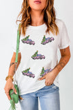 White Truck Christmas Trss Patched Pattern Crewneck Tee